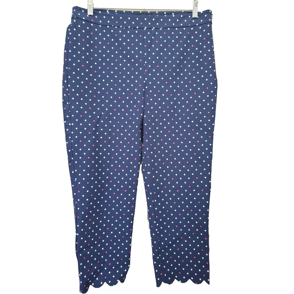 Talbots Chatham Crop Bi-Stretch Magic Fabric Slim Leg Bue Polka Dot Pants 12 NWT